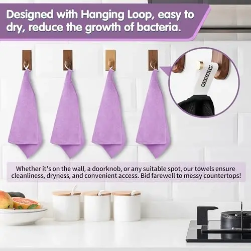 FIXSMITH Purple Microfiber Cleaning Cloth -Pack of 8, Highly Absorbent Cleaning Rags, 16