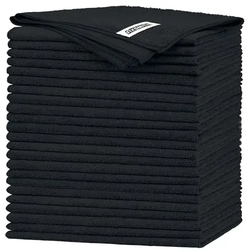 FIXSMITH Qora mikrofiber tozalovchi mato - 24 dona, yuqori darajada so‘ruvchi tozalovchi latta, 16