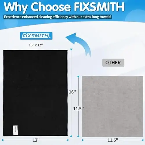 FIXSMITH Black Microfiber Cleaning Cloth -Pack of 24, Highly Absorbent Cleaning Rags, 16