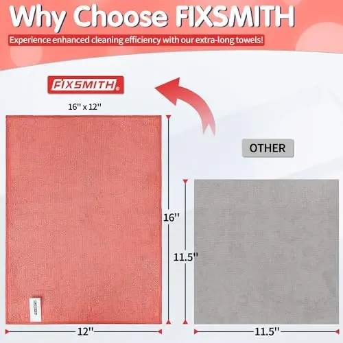 FIXSMITH Red Microfiber Cleaning Cloth -Pack of 12, Highly Absorbent Cleaning Rags, 16