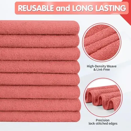 FIXSMITH Red Microfiber Cleaning Cloth -Pack of 8, Highly Absorbent Cleaning Rags, 16