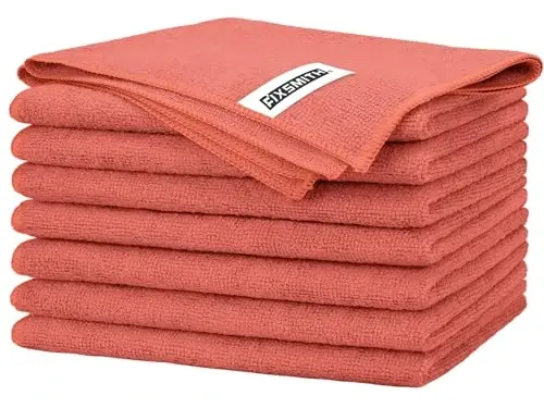 FIXSMITH Red Microfiber Cleaning Cloth -Pack of 8, Highly Absorbent Cleaning Rags, 16