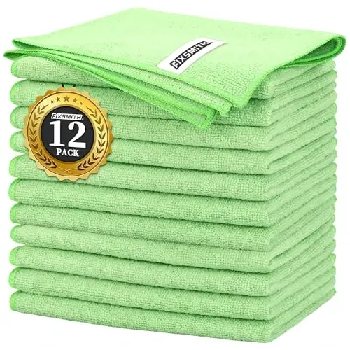 FIXSMITH Sage Green Microfiber Cleaning Cloth -Pack of 12, Highly Absorbent Cleaning Rags, 16