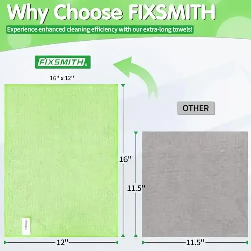 FIXSMITH Sage Green Microfiber Cleaning Cloth -Pack of 12, Highly Absorbent Cleaning Rags, 16