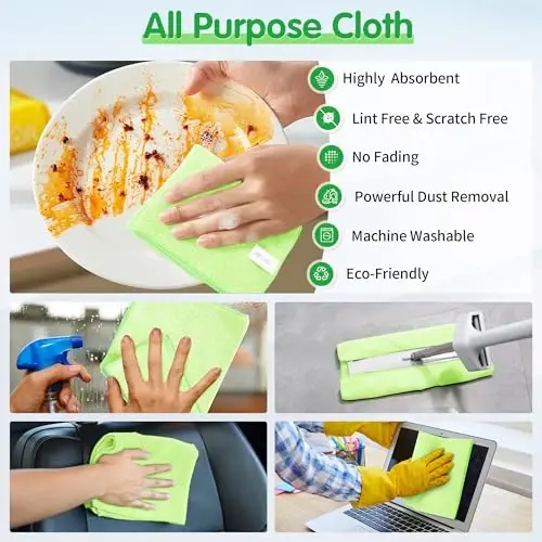 FIXSMITH Sage Green Microfiber Cleaning Cloth -Pack of 8, Highly Absorbent Cleaning Rags, 16