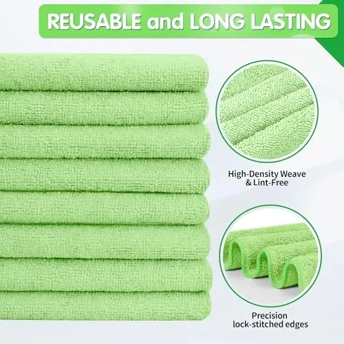 FIXSMITH Sage Green Microfiber Cleaning Cloth -Pack of 8, Highly Absorbent Cleaning Rags, 16