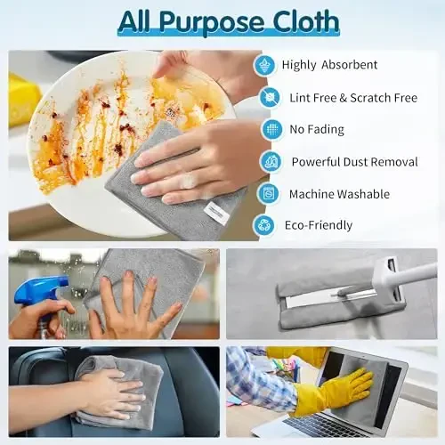 FIXSMITH Серая микрофибра для чистки - упаковка из 8 штук, очень впитывающие чистящие тряпки, 40x30 см, универсальные чистящие полотенца для уборки дома, кухни, автомобиля, безворсовые и многоразовые салфетки из микрофибры - 5