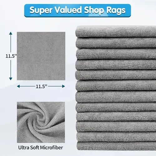 FIXSMITH Shop Towels, Pack of 150, Grey Microfiber Cleaning Cloth Bulk, Microfiber Towels for Cars, All-Purpose Absorbent Cleaning Rags, Dust Cloth for Automotive, Mechanic, Garage, 11.5 x 11.5 inch - 2