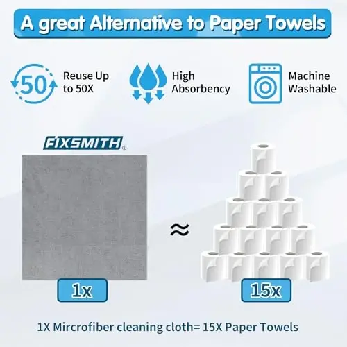 FIXSMITH Shop Towels, Pack of 150, Grey Microfiber Cleaning Cloth Bulk, Microfiber Towels for Cars, All-Purpose Absorbent Cleaning Rags, Dust Cloth for Automotive, Mechanic, Garage, 11.5 x 11.5 inch - 5