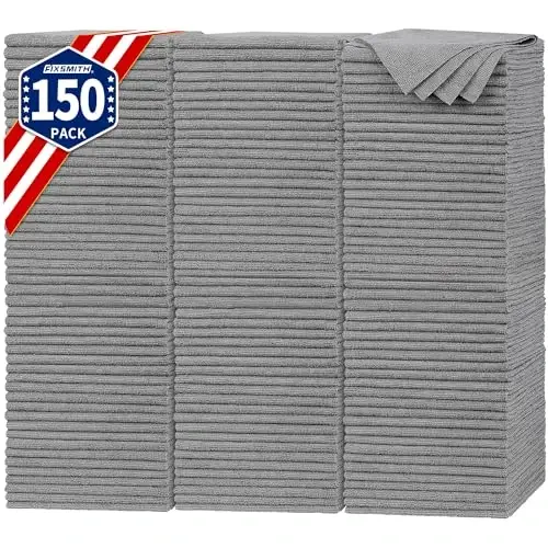 FIXSMITH Shop Towels, Pack of 150, Grey Microfiber Cleaning Cloth Bulk, Microfiber Towels for Cars, All-Purpose Absorbent Cleaning Rags, Dust Cloth for Automotive, Mechanic, Garage, 11.5 x 11.5 inch 