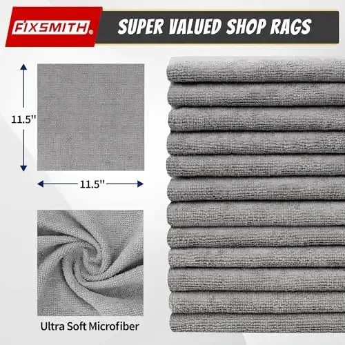 FIXSMITH Shop Towels, Pack of 50, Grey Microfiber Cleaning Cloth Bulk, Microfiber Towels for Cars, All-Purpose Absorbent Cleaning Rags, Dust Cloth for Automotive, Mechanic, Garage, 11.5 x 11.5 inch - 2