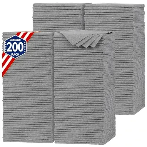 FIXSMITH Shop Sochiqu, 200 dona, Kulrang Mikrofiber Tozalash Mato Ommaviy, Avtomobillar uchun Mikrofiber Sochiqu, Ko'p maqsadli Absorbent Tozalash Latta, Avtomobil, Mexanik, Garaj uchun Chang Mato, 11,5 x 11,5 dyuym - FIXSMITH