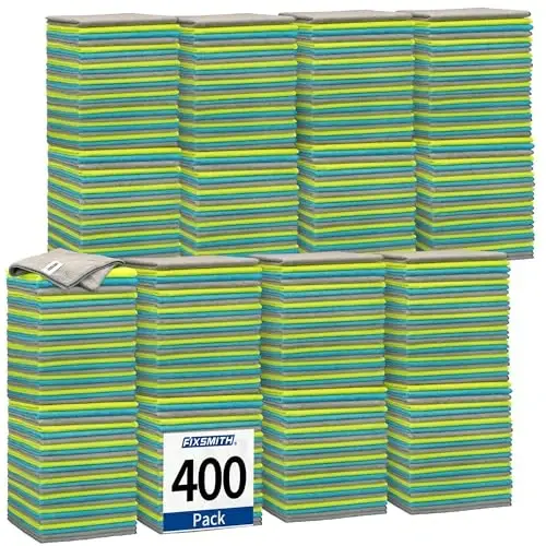FIXSMITH Shop Towels-400 Pack, Multi-Functional Shop Rags, 12 x 16 in Microfiber Cleaning Cloth, Highly Absorbent Cleaning Rags, Cleaning Towels for Car Kitchen Home Office - FIXSMITH