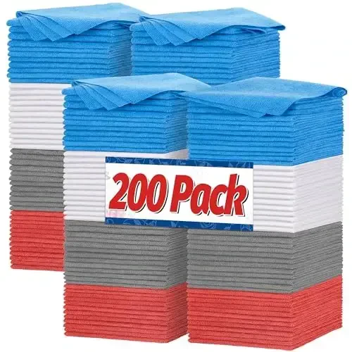 FIXSMITH Shop Towels, Microfiber Cleaning Cloth Bulk, 200 Pack Microfiber Towels for Cars, All-Purpose Absorbent Cleaning Rags, Dust Cloth for Automotive, Mechanic, Garage, Bar, 11.5 x 11.5 inch - 1