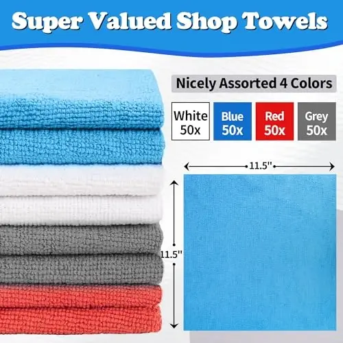 FIXSMITH Shop Towels, Microfiber Cleaning Cloth Bulk, 200 Pack Microfiber Towels for Cars, All-Purpose Absorbent Cleaning Rags, Dust Cloth for Automotive, Mechanic, Garage, Bar, 11.5 x 11.5 inch - 2