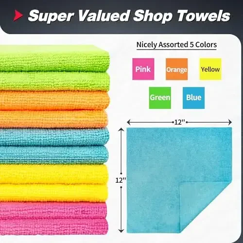 FIXSMITH Shop Towels, Microfiber Cleaning Cloth Bulk, 200 Pack Microfiber Towels for Cars, All-Purpose Absorbent Cleaning Rags, Dust Cloth for Automotive, Mechanic, Garage, Bar, 11.5 x 11.5 inch - 2
