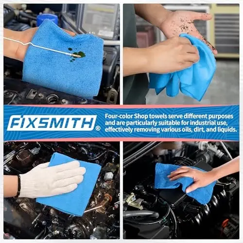 FIXSMITH Shop Towels, Microfiber Cleaning Cloth Bulk, 200 Pack Microfiber Towels for Cars, All-Purpose Absorbent Cleaning Rags, Dust Cloth for Automotive, Mechanic, Garage, Bar, 11.5 x 11.5 inch - 6