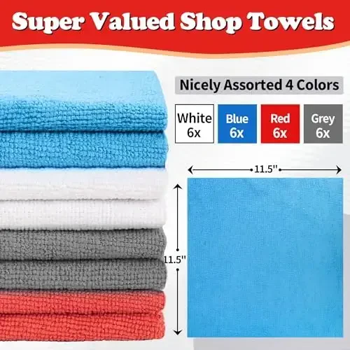 FIXSMITH Shop Towels, Microfiber Cleaning Cloth Bulk, 24 Pack Microfiber Towels for Cars, All-Purpose Absorbent Cleaning Rags, Dust Cloth for Automotive, Mechanic, Garage, Bar, 11.5 x 11.5 inch - 2