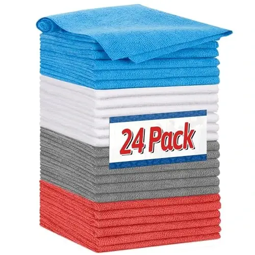FIXSMITH Shop Towels, Microfiber Cleaning Cloth Bulk, 24 Pack Microfiber Towels for Cars, All-Purpose Absorbent Cleaning Rags, Dust Cloth for Automotive, Mechanic, Garage, Bar, 11.5 x 11.5 inch - 1