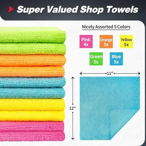 FIXSMITH Shop Towels, Microfiber Cleaning Cloth Bulk, 24 Pack Microfiber Towels for Cars, All-Purpose Absorbent Cleaning Rags, Dust Cloth for Automotive, Mechanic, Garage, Bar, 11.5 x 11.5 inch - 2
