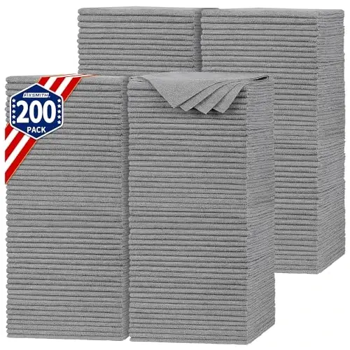 FIXSMITH Shop Towels, Pack of 200, Grey Microfiber Cleaning Cloth Bulk, Microfiber Towels for Cars, All-Purpose Absorbent Cleaning Rags, Dust Cloth for Automotive, Mechanic, Garage, 11.5 x 11.5 inch - FIXSMITH