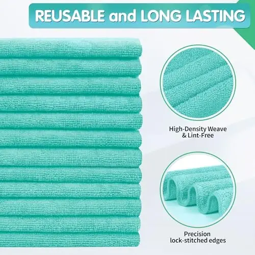 FIXSMITH Turquoise Microfiber Cleaning Cloth -Pack of 8, Highly Absorbent Cleaning Rags, 16