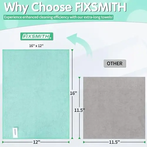 FIXSMITH Turquoise Microfiber Cleaning Cloth -Pack of 8, Highly Absorbent Cleaning Rags, 16