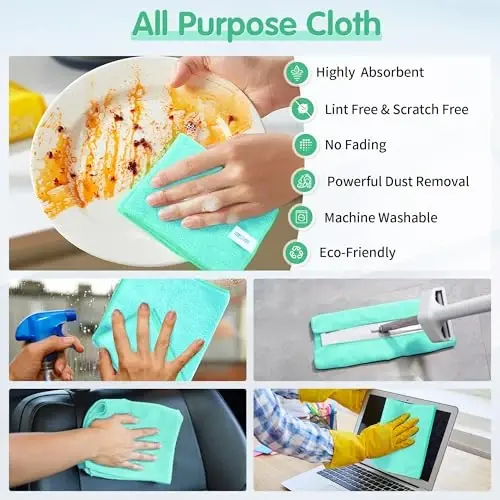 FIXSMITH Turquoise Microfiber Cleaning Cloth -Pack of 8, Highly Absorbent Cleaning Rags, 16