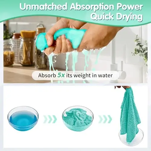 FIXSMITH Turquoise Microfiber Cleaning Cloth -Pack of 8, Highly Absorbent Cleaning Rags, 16
