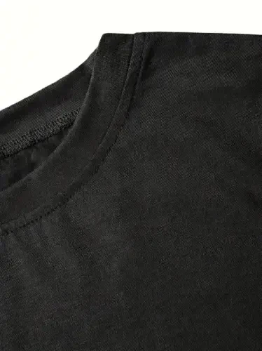 Fiyonk bosmali qora keng o'lchamli unisex futbolka - Qora - 4