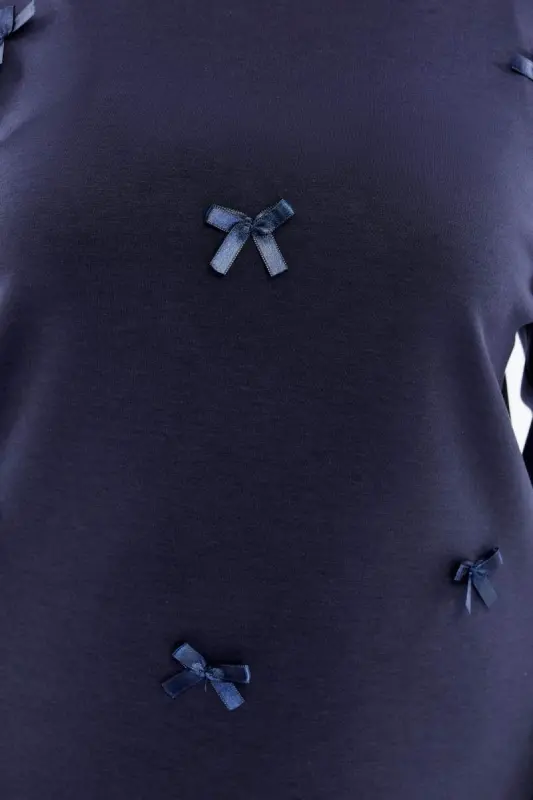 Fiyonk Detaylı Büyük Beden Sweatshirt Lacivert - 3