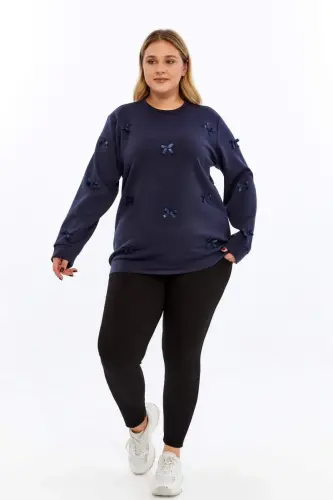 Fiyonk Detaylı Büyük Beden Sweatshirt Lacivert - 6