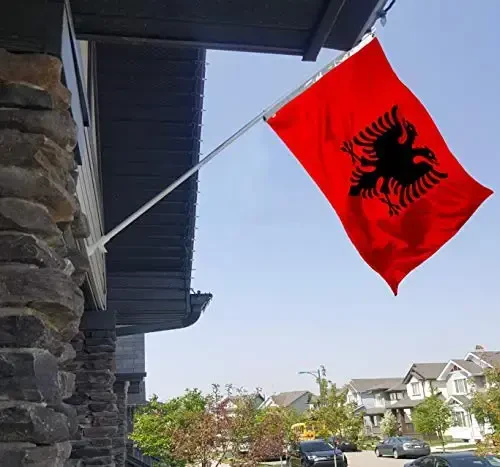 Флаг Албании 3x5 футов, умеренный для улицы с обеих сторон, 100D полиэстер, холщовый заголовок и двойная строчка - латунные люверсы для легкой демонстрации, 3' x 5' албанские флаги - 5
