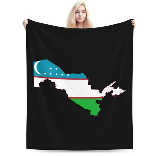 Flag Map of Uzbekistan Throw Blanket for Couch 50