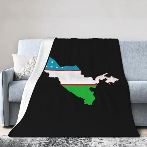 Flag Map of Uzbekistan Throw Blanket for Couch 50