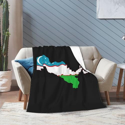 Flag Map of Uzbekistan Throw Blanket for Couch 50