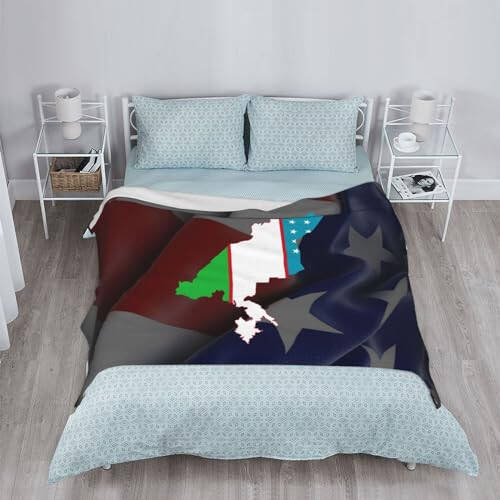 Flag Map of Uzbekistan Throw Blankets 60