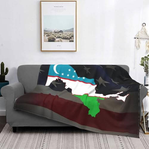 Flag Map of Uzbekistan Ultra-Soft Micro Fleece Throw Blanket Lightweight Blanket for Sofa Couch Chair Bedroom 60