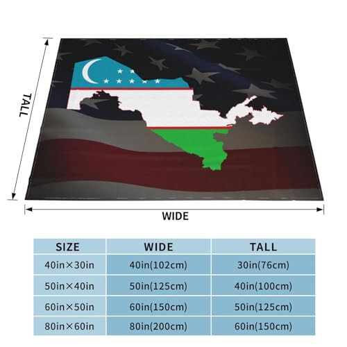 Flag Map of Uzbekistan Ultra-Soft Micro Fleece Throw Blanket Lightweight Blanket for Sofa Couch Chair Bedroom 60