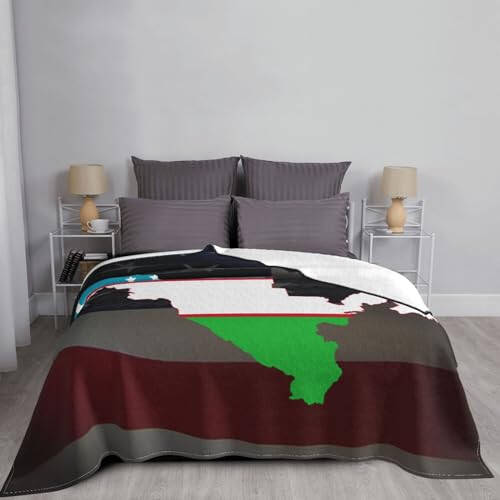 Flag Map of Uzbekistan Ultra-Soft Micro Fleece Throw Blanket Lightweight Blanket for Sofa Couch Chair Bedroom 60