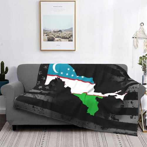 Flag Map of Uzbekistan Ultra-Soft Micro Fleece Throw Blanket Lightweight Blanket for Sofa Couch Chair Bedroom 80