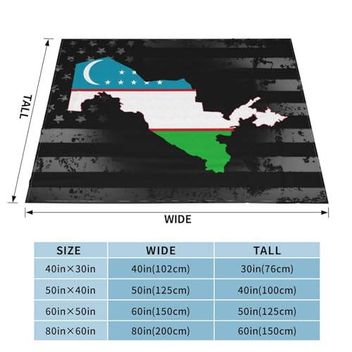 Flag Map of Uzbekistan Ultra-Soft Micro Fleece Throw Blanket Lightweight Blanket for Sofa Couch Chair Bedroom 80