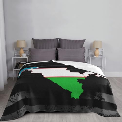 Flag Map of Uzbekistan Ultra-Soft Micro Fleece Throw Blanket Lightweight Blanket for Sofa Couch Chair Bedroom 80