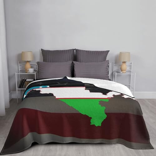 Flag Map of Uzbekistan Ultra-Soft Micro Fleece Throw Blanket Lightweight Blanket for Sofa Couch Chair Bedroom 80