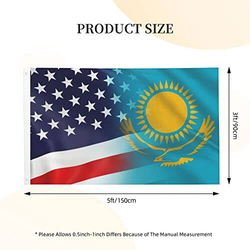 Flag Of Kazakhstan And USA Flag 3x5 Ft Double Sided Vivid Color and UV Fade Resistant Flags for Outdoor House Room - 3