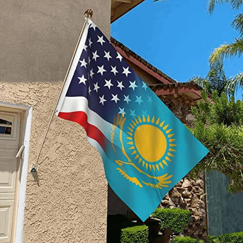 Flag Of Kazakhstan And USA Flag 3x5 Ft Double Sided Vivid Color and UV Fade Resistant Flags for Outdoor House Room - 6