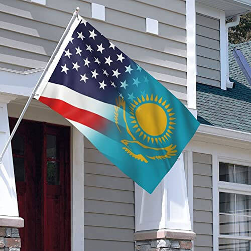 Flag Of Kazakhstan And USA Flag 3x5 Ft Double Sided Vivid Color and UV Fade Resistant Flags for Outdoor House Room - 7