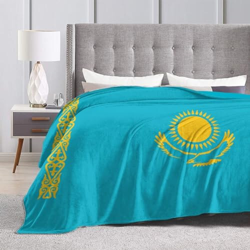 Flag of Kazakhstan Blanket Sofa Bedding Ultra-Soft Micro Fleece Blanket 40