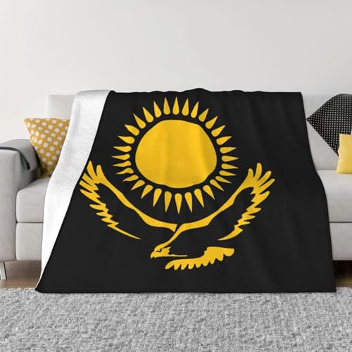 Flag of Kazakhstan Blankets Super Soft Cozy Warm Flannel Blanket for Sofa Bed Travel Office 80