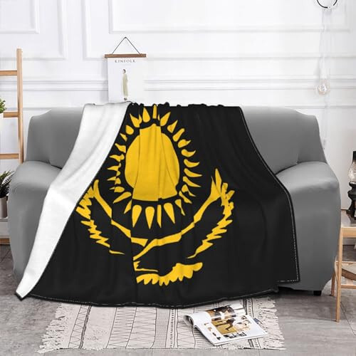 Flag of Kazakhstan Blankets Super Soft Cozy Warm Flannel Blanket for Sofa Bed Travel Office 80